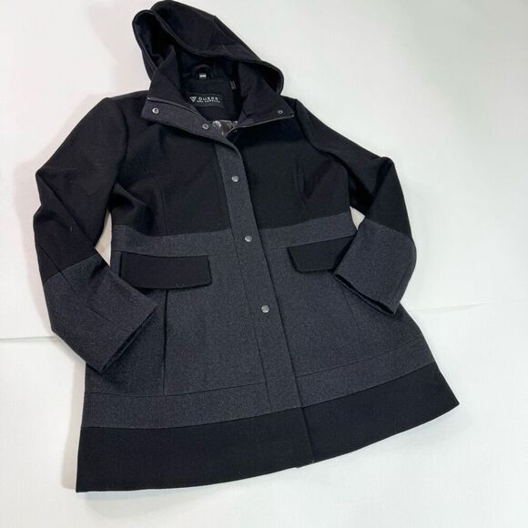 Guess Coat Womens XXL 2X Black Gray Hooded Wool Blend Overcoat A Line Classic - Picture 1 of 10